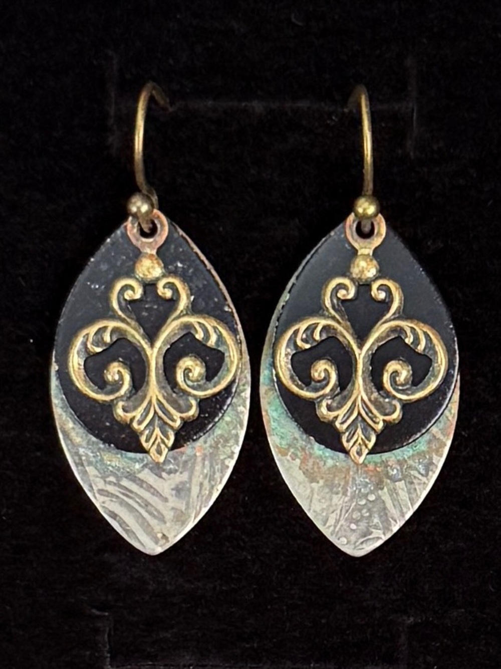 Vintage Black aged goldtone layered pierced earrings